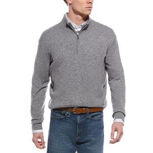 Forte Mens  Cashmere Mock Neck Cashmere 1/4-Zip Sweater, Grey